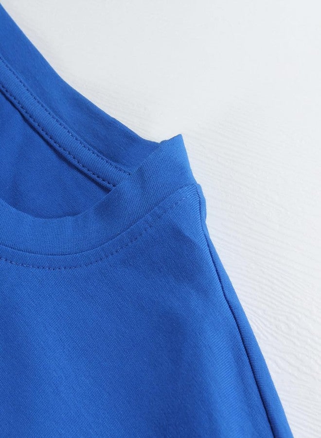 PRIMODA Womens Oversized Short Sleeve T Shirts Trendy Crew Neck Loose Workout Tee Casual Summer Tops Cotton(Royal Blue L) - Image 4